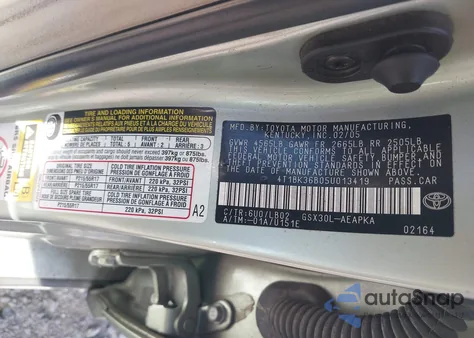 2005 Toyota Avalon Limited from USA, damaged, VIN 4T1BK36B05U013419